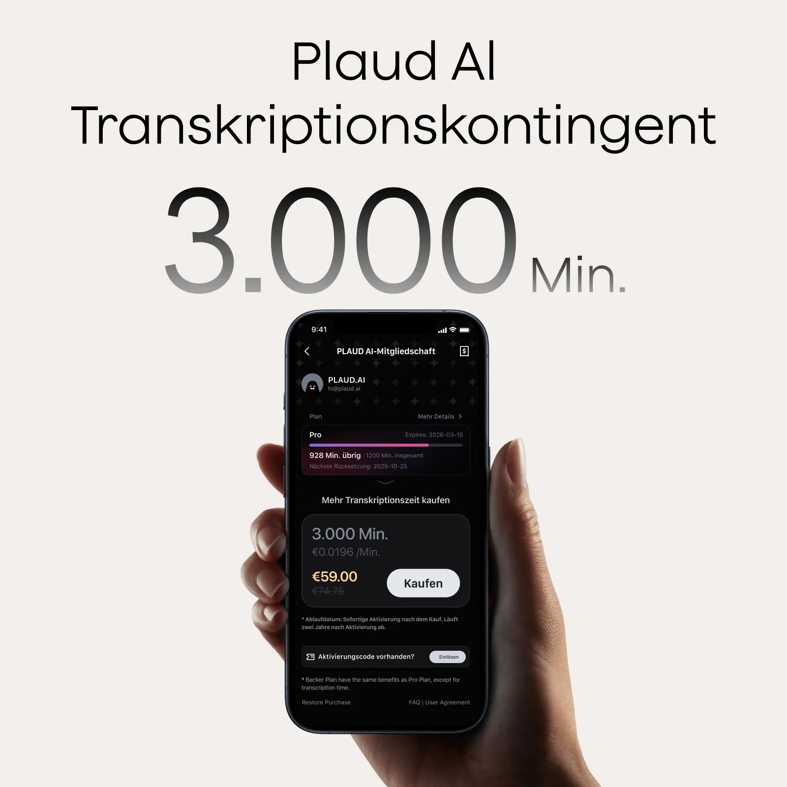 Plaud KI Transkriptionskontingent