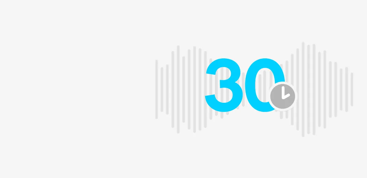 30 Stunden kontinuierliche Aufnahmezeit für Plaud AI voice recorder mit Wellenform-Grafik.