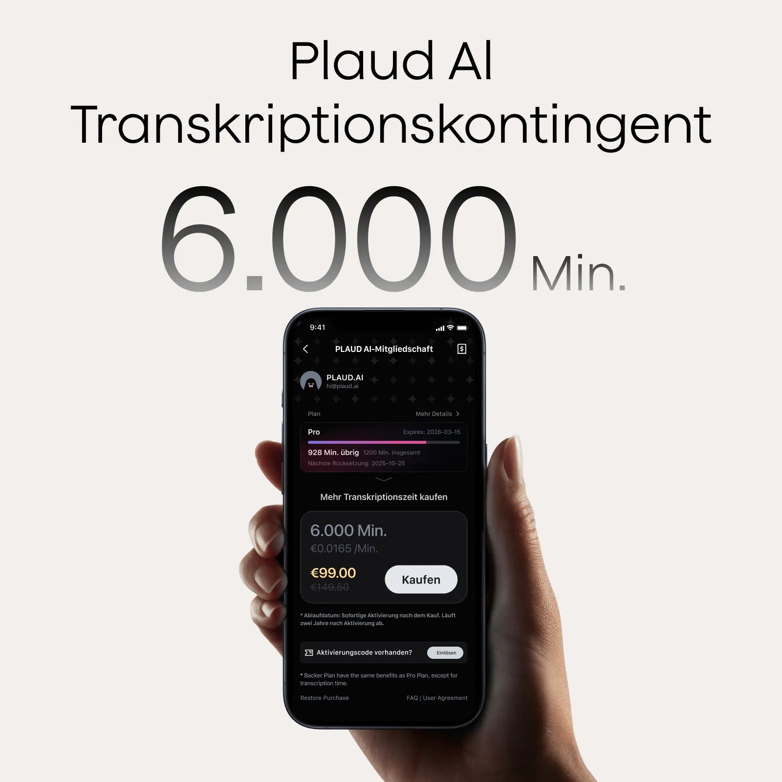 Plaud KI Transkriptionskontingent