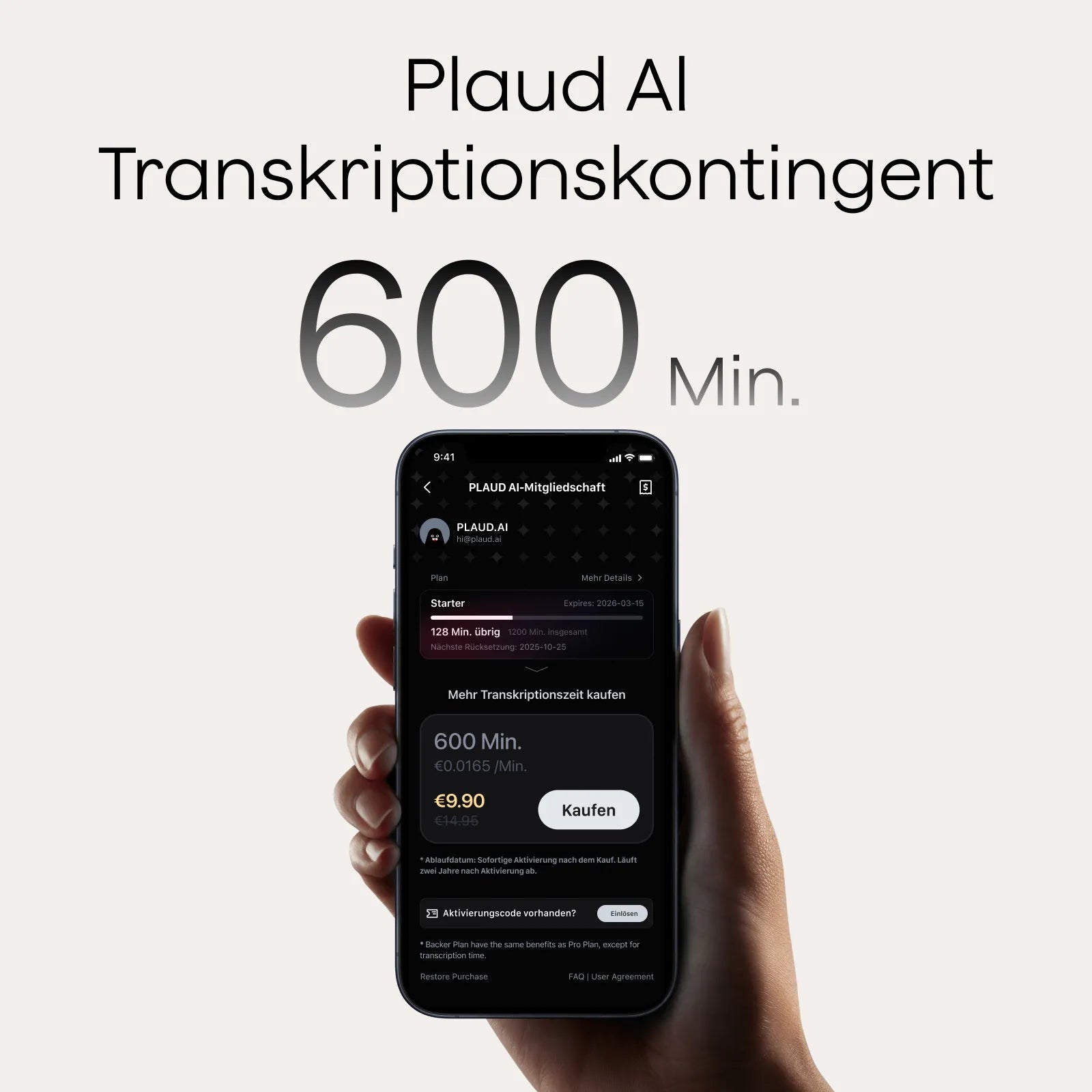 Plaud KI Transkriptionskontingent