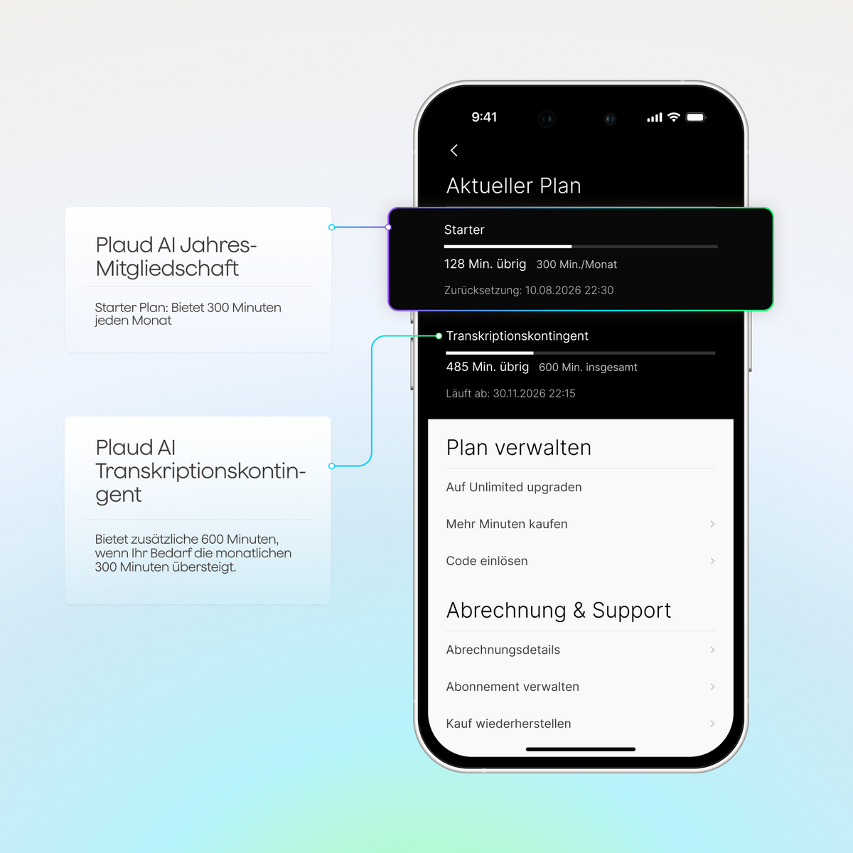 Plaud Intelligence Transkriptionsminuten