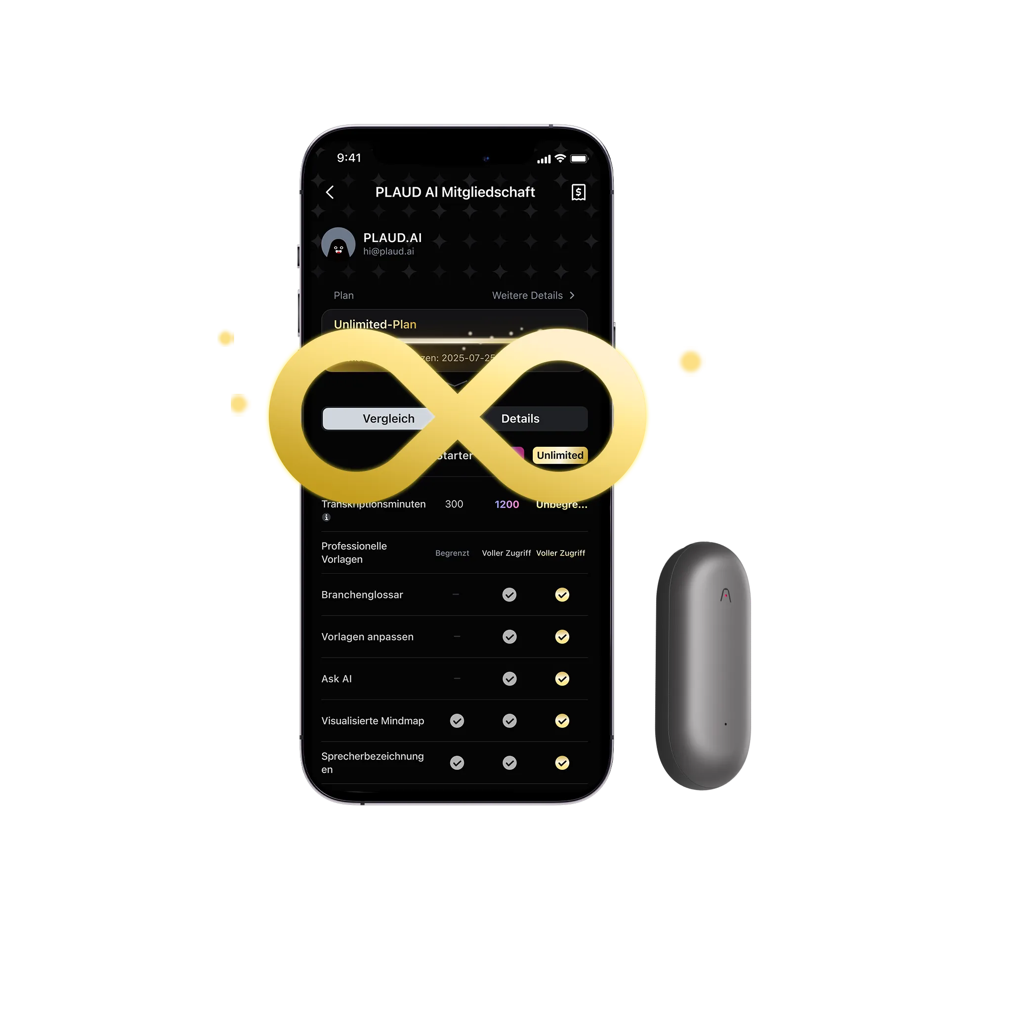 Plaud NotePin & 2 KI Unbegrenzter Jahresplan