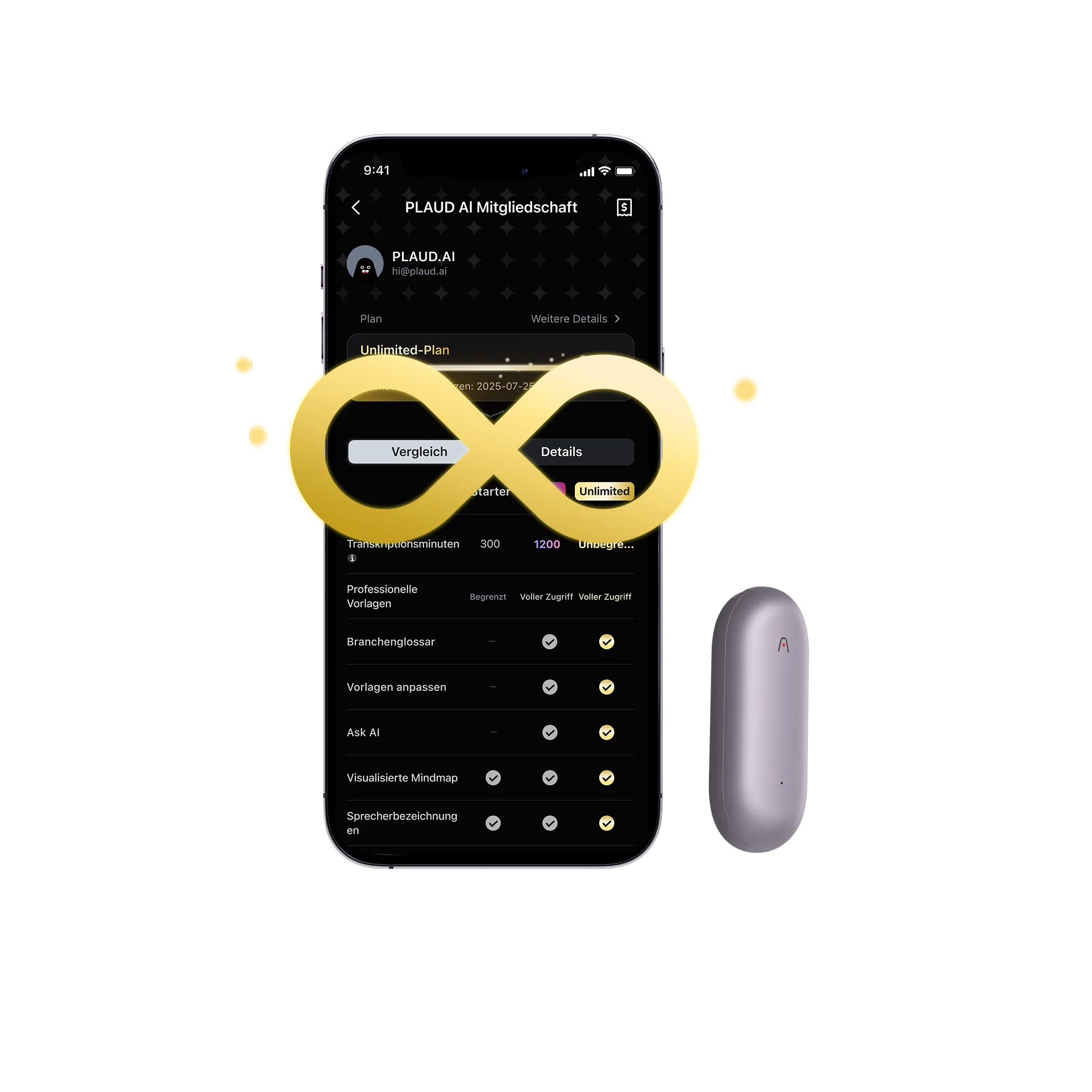 Plaud NotePin & 2 KI Unbegrenzter Jahresplan