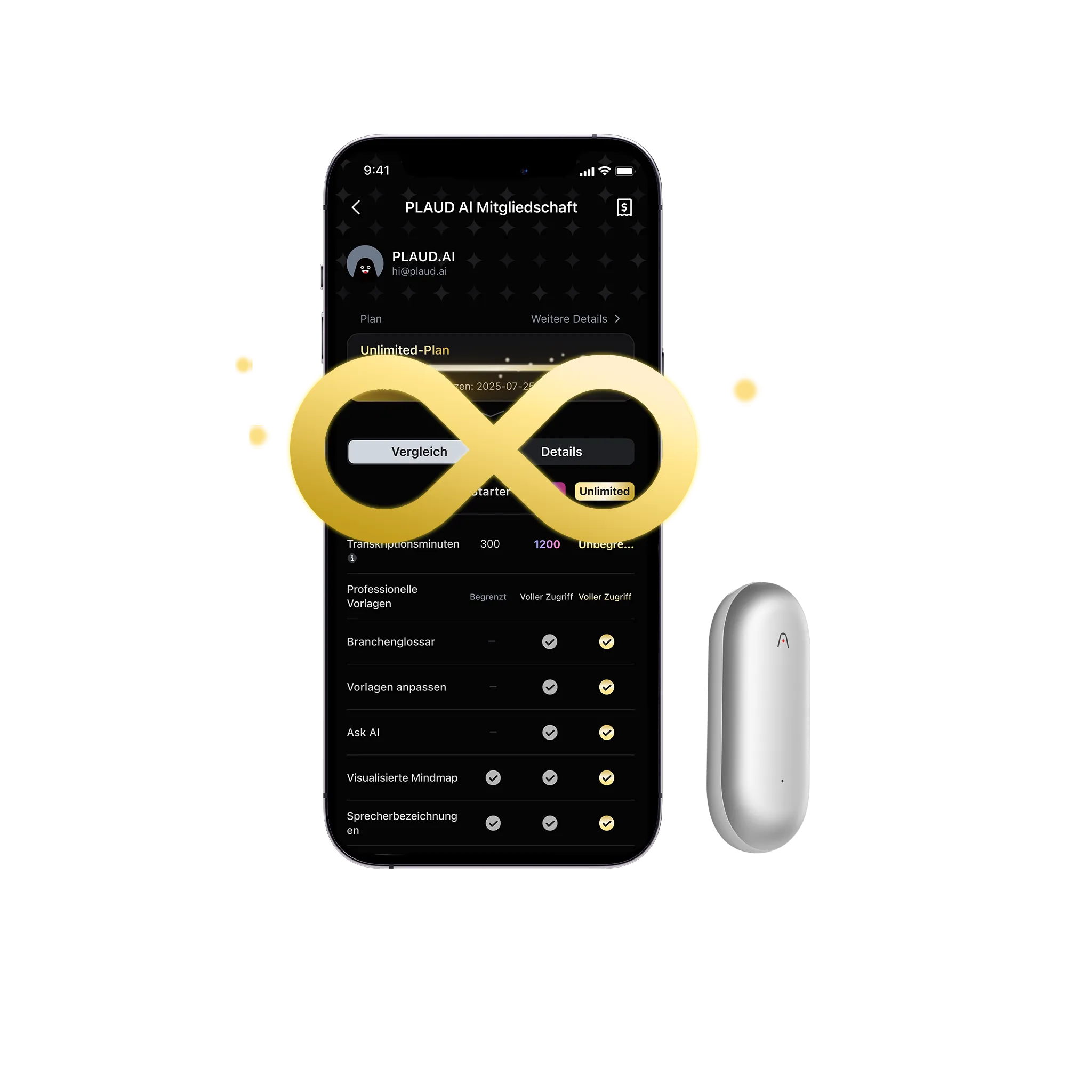 Plaud NotePin & 2 KI Unbegrenzter Jahresplan