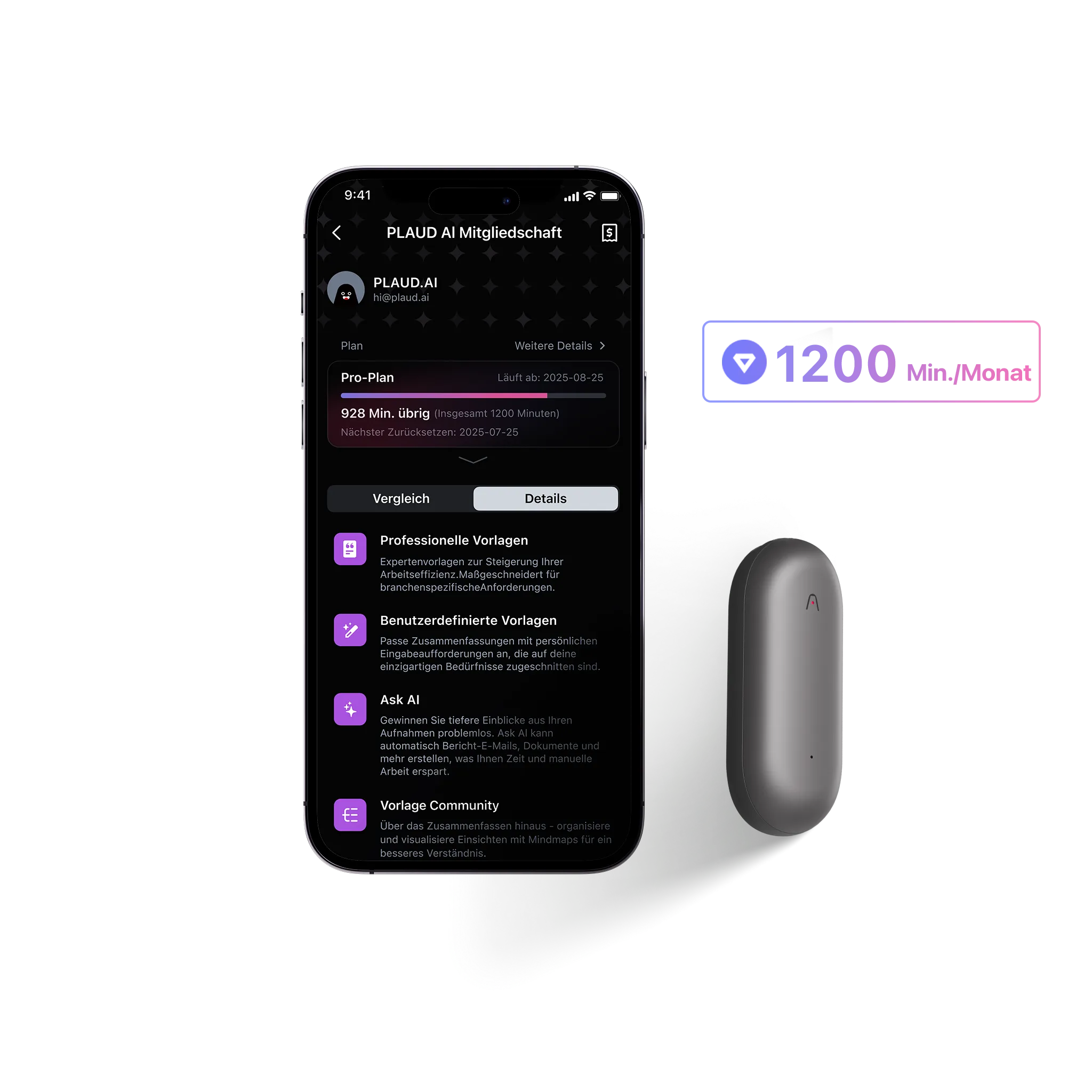 Plaud NotePin & KI Pro-Jahresabo