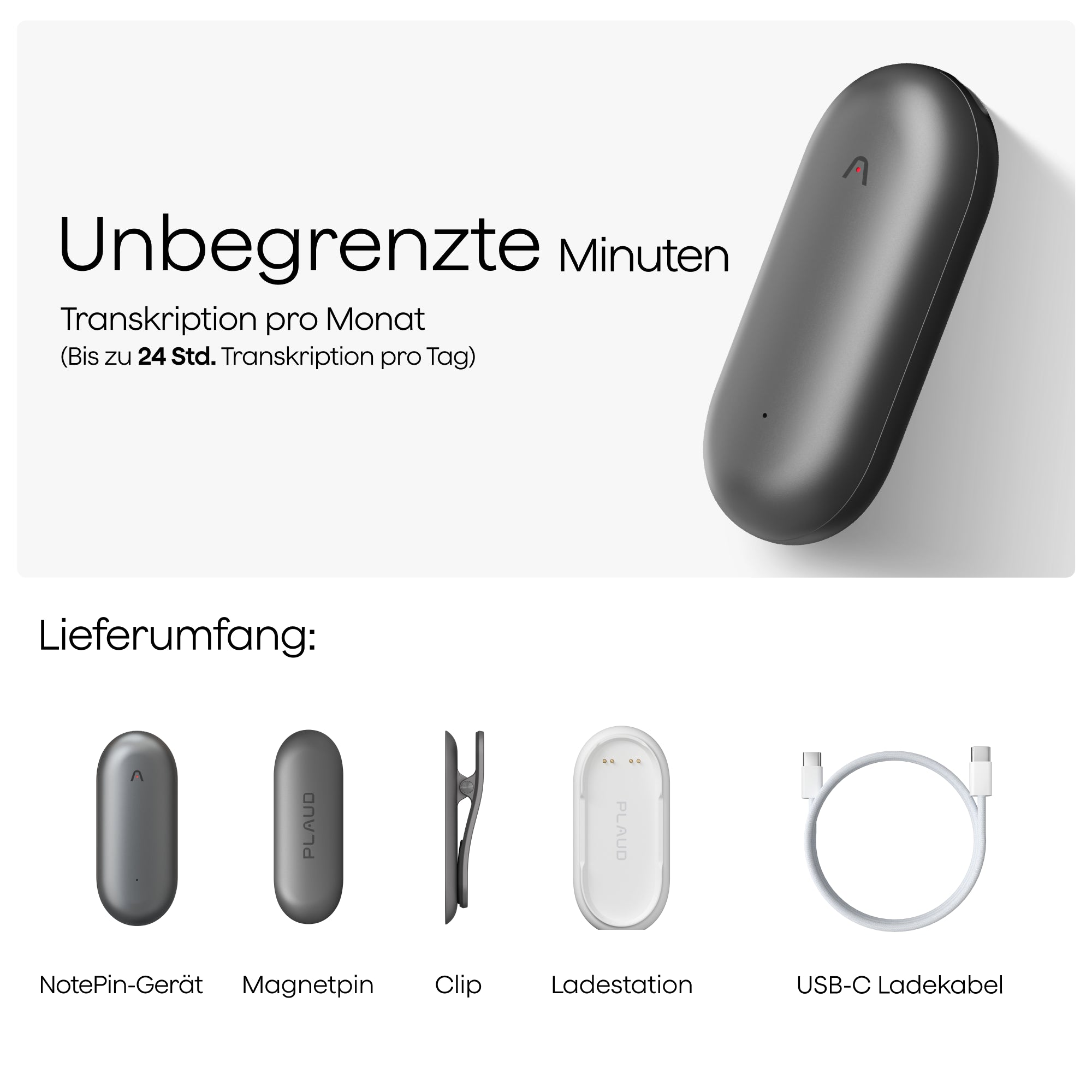 Plaud NotePin & 2 KI Unbegrenzter Jahresplan