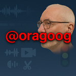 Porträt von @oragoog mit Brille vor Symbolen für Audio-Wellenformen, Videoproduktion und Bearbeitung.
