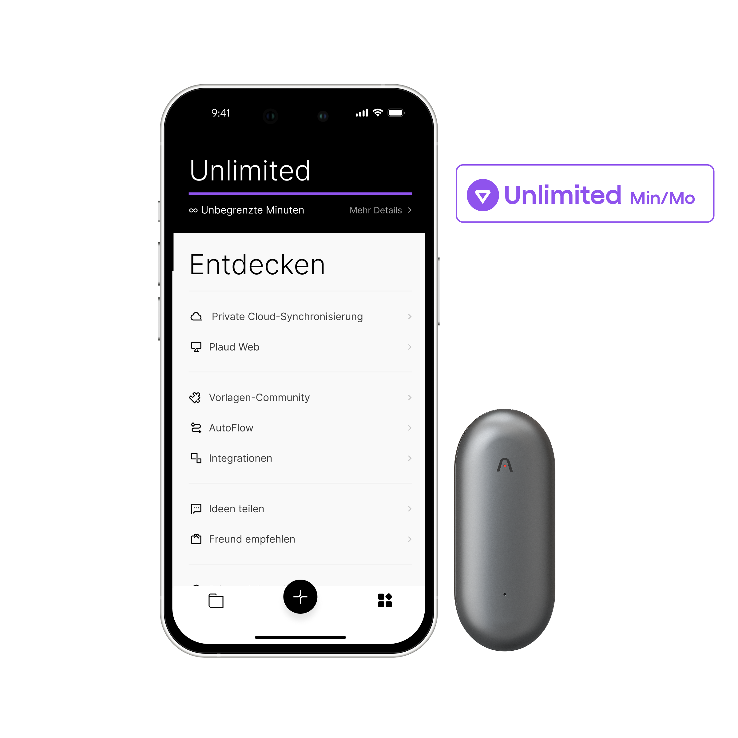 Plaud NotePin & 2 KI Unbegrenzter Jahresplan