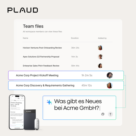 Plaud Team: Wo Gespräche zur gemeinsamen Team-Intelligenz werden