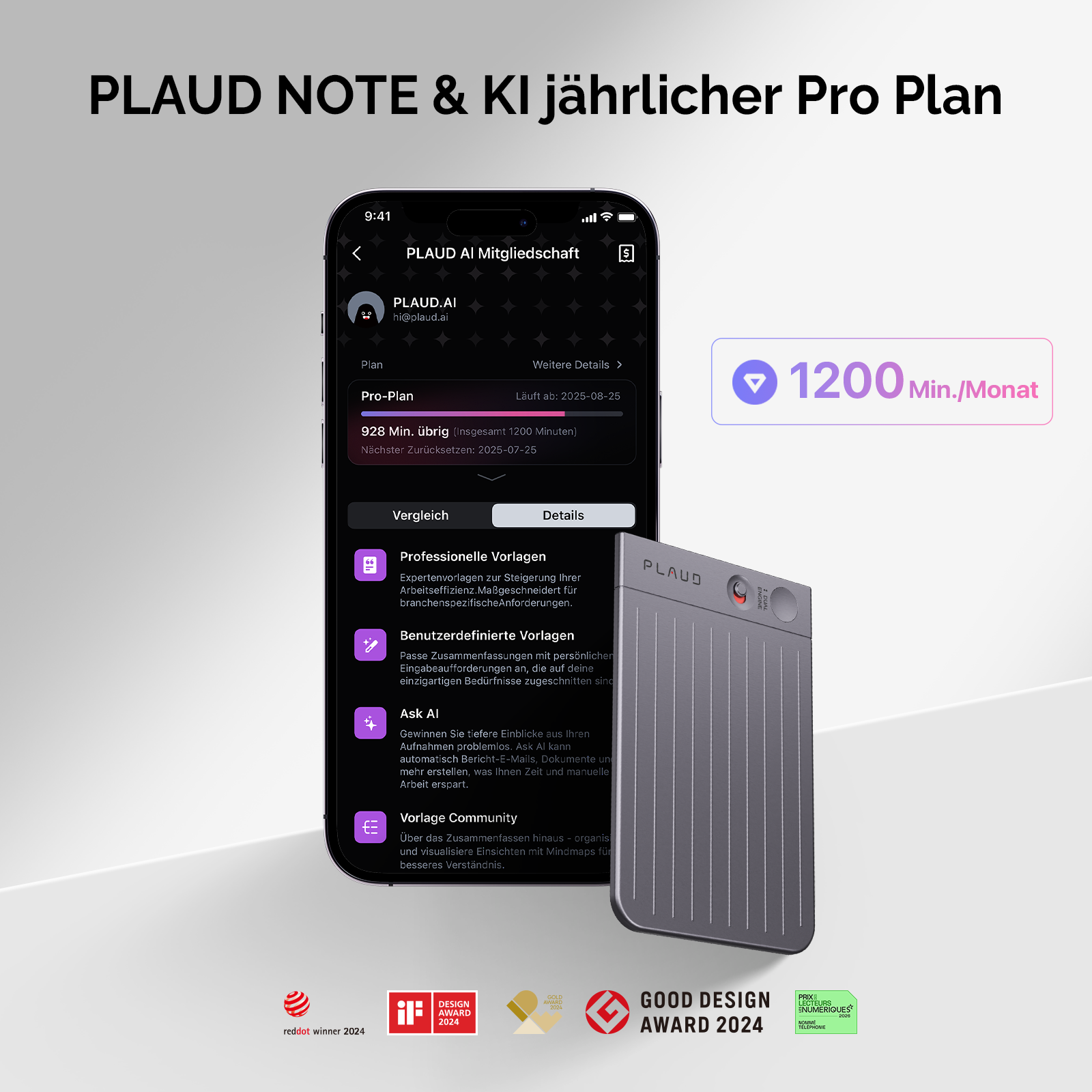 PLAUD NOTE & KI Pro-Jahresabo