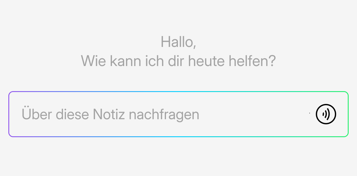 KI-Chat-Interface der Plaud App mit der Aufforderung, Fragen zu einer aufgenommenen Notiz zu stellen.