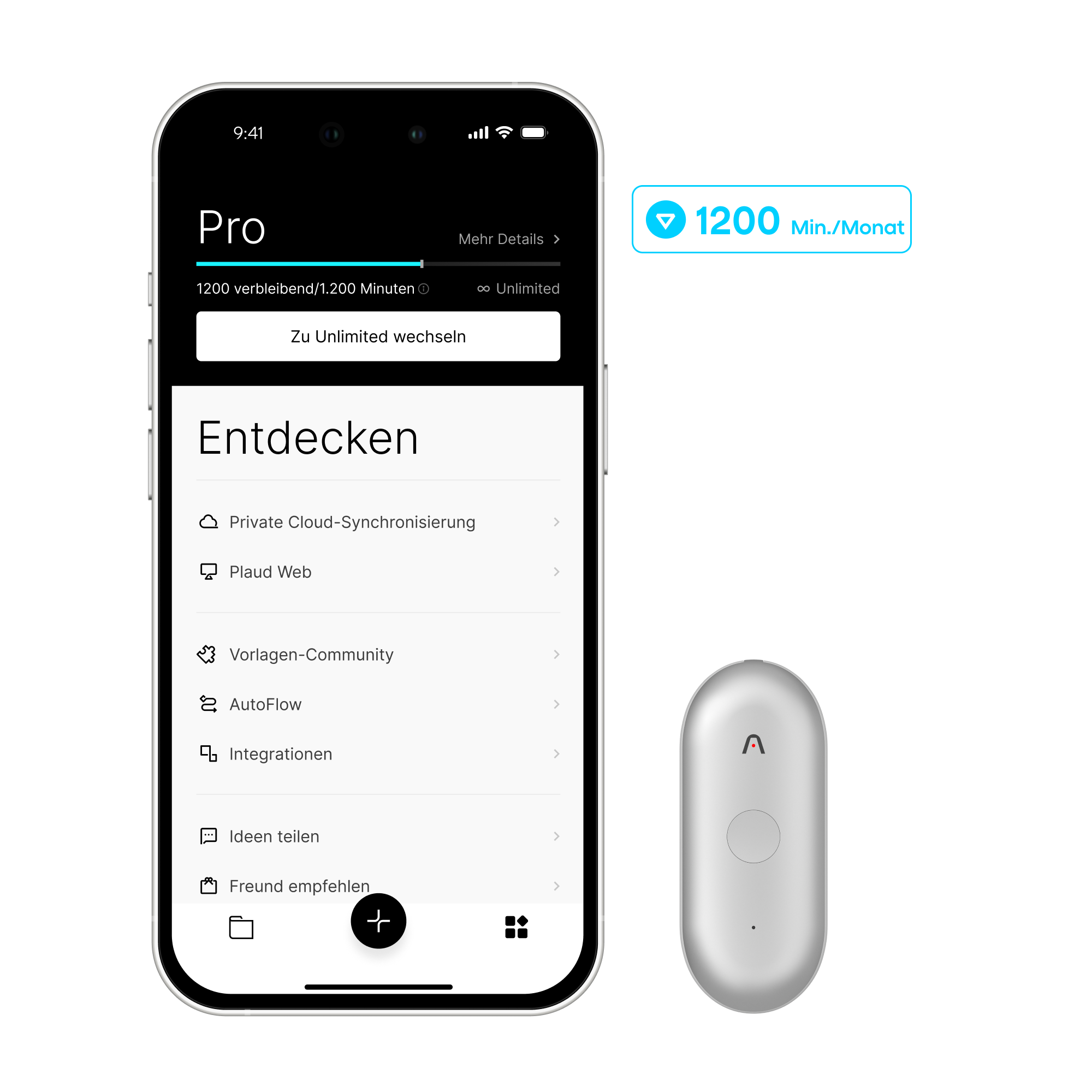Plaud NotePin S & Kl Pro-Jahresabo