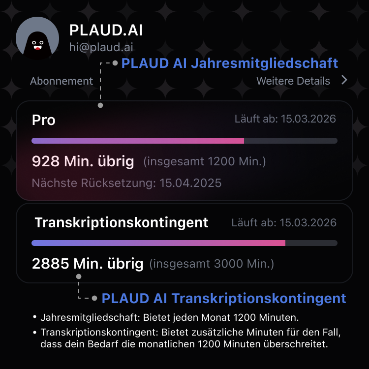 Plaud KI Transkriptionskontingent