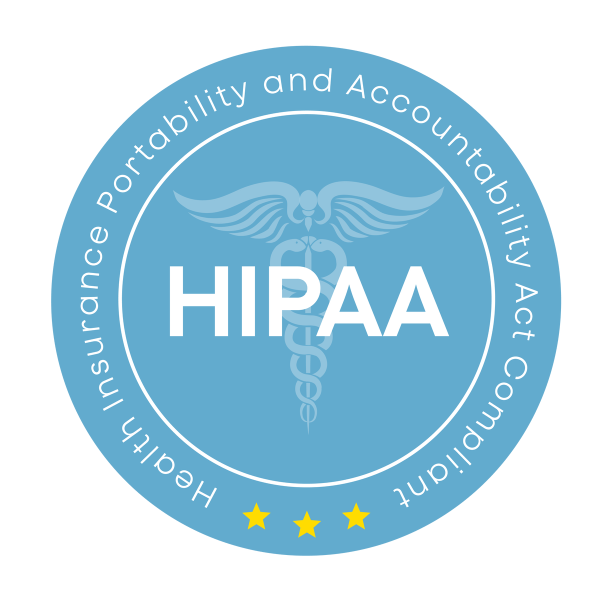 Blaues HIPAA-Konformitäts-Siegel: Health Insurance Portability and Accountability Act Compliant.