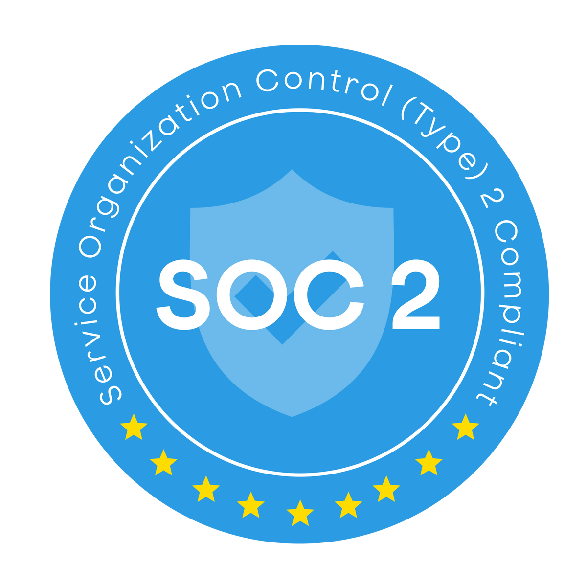 Blaues SOC 2 Zertifizierungs-Siegel für Datensicherheit und Compliance.
