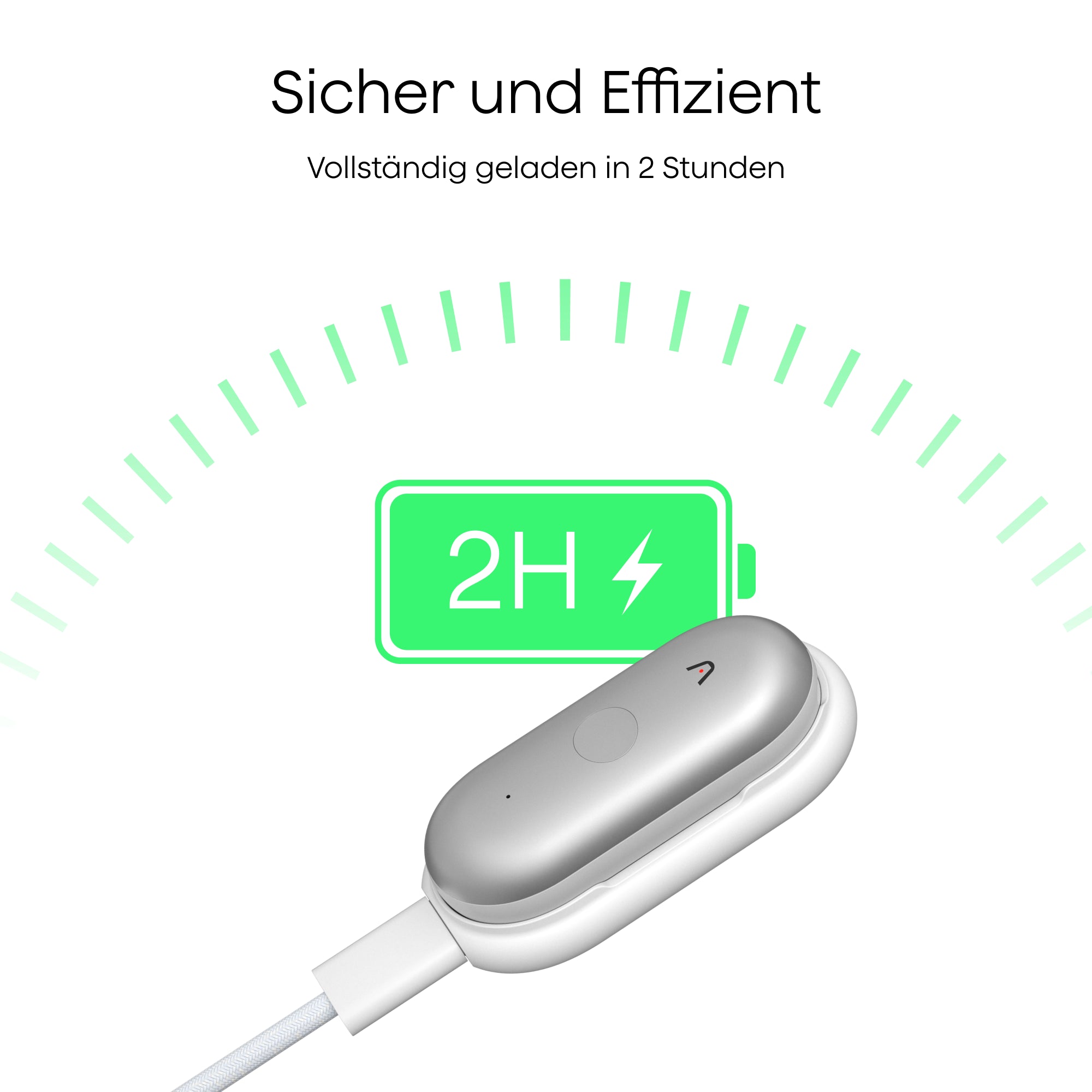 Der silberne Plaud NotePin S ist in 2 Stunden vollständig geladen. Sicherer und effizienter Ladevorgang.
