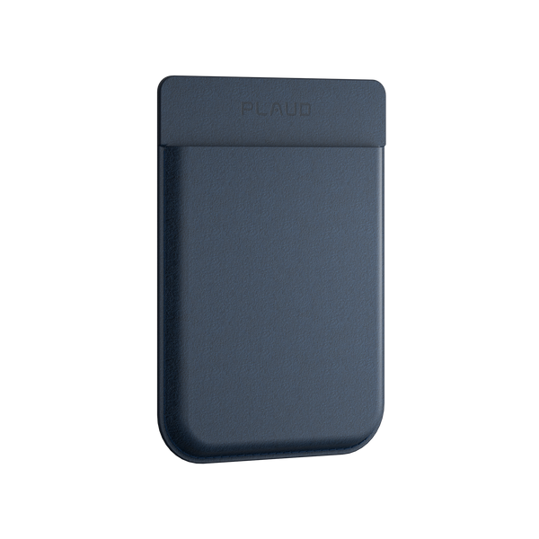 Dunkelblaue MagSafe-Hülle für den Plaud Note KI-Voice-Recorder mit eingeprägtem Logo.