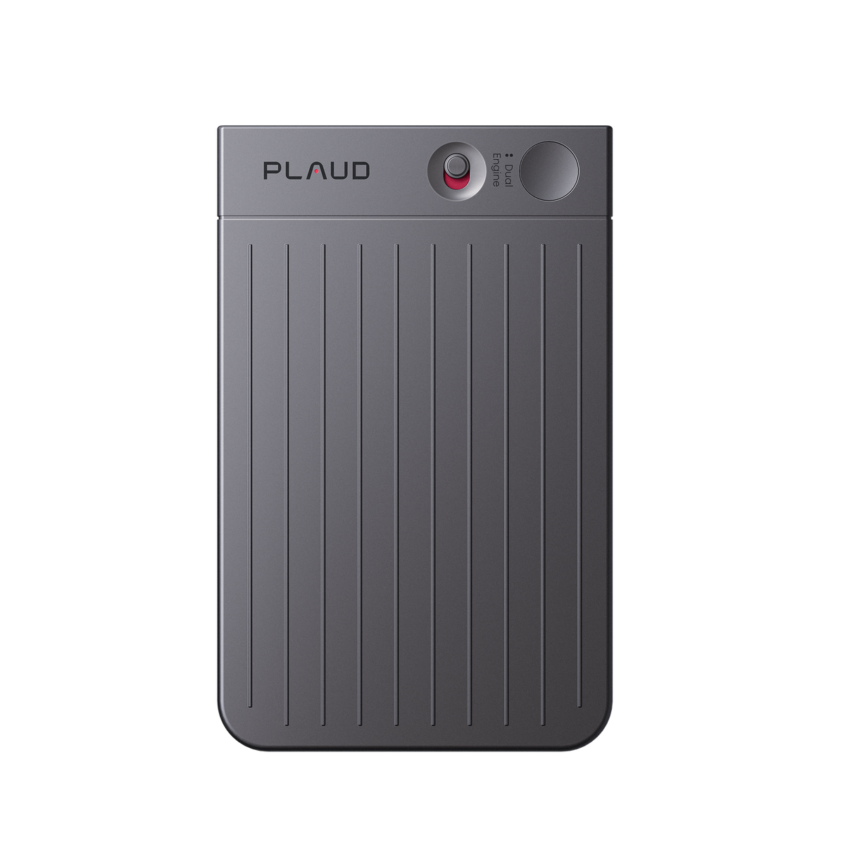 Plaud Note Pro KI-Diktiergerät in Dunkelgrau mit gerippter Textur und Dual-Engine-Schalter.