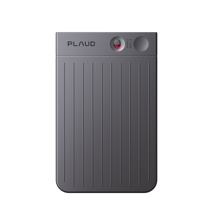 Plaud Note Pro KI-Diktiergerät in Dunkelgrau mit gerippter Textur und Dual-Engine-Schalter.