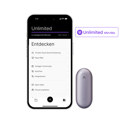Plaud NotePin & KI Unbegrenzter Jahresplan